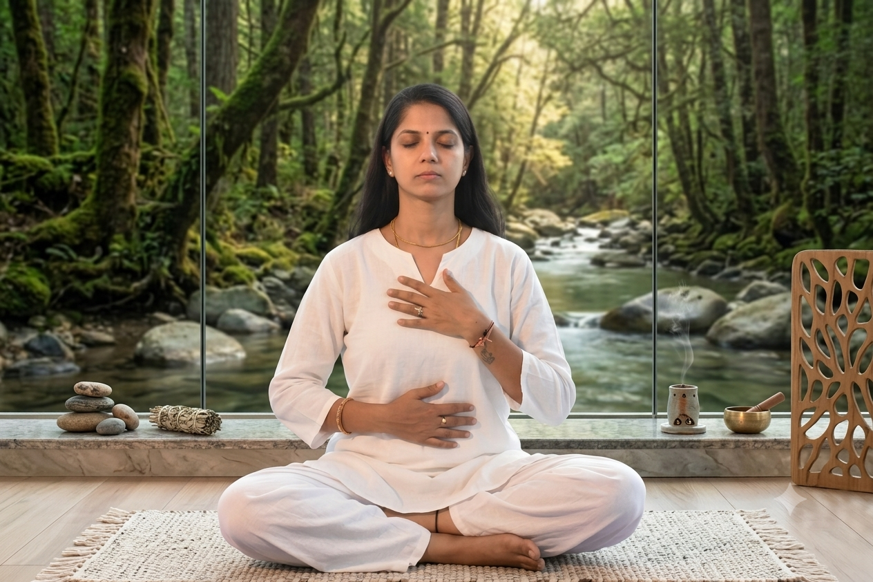 Nehha Jaiswal seated in meditation